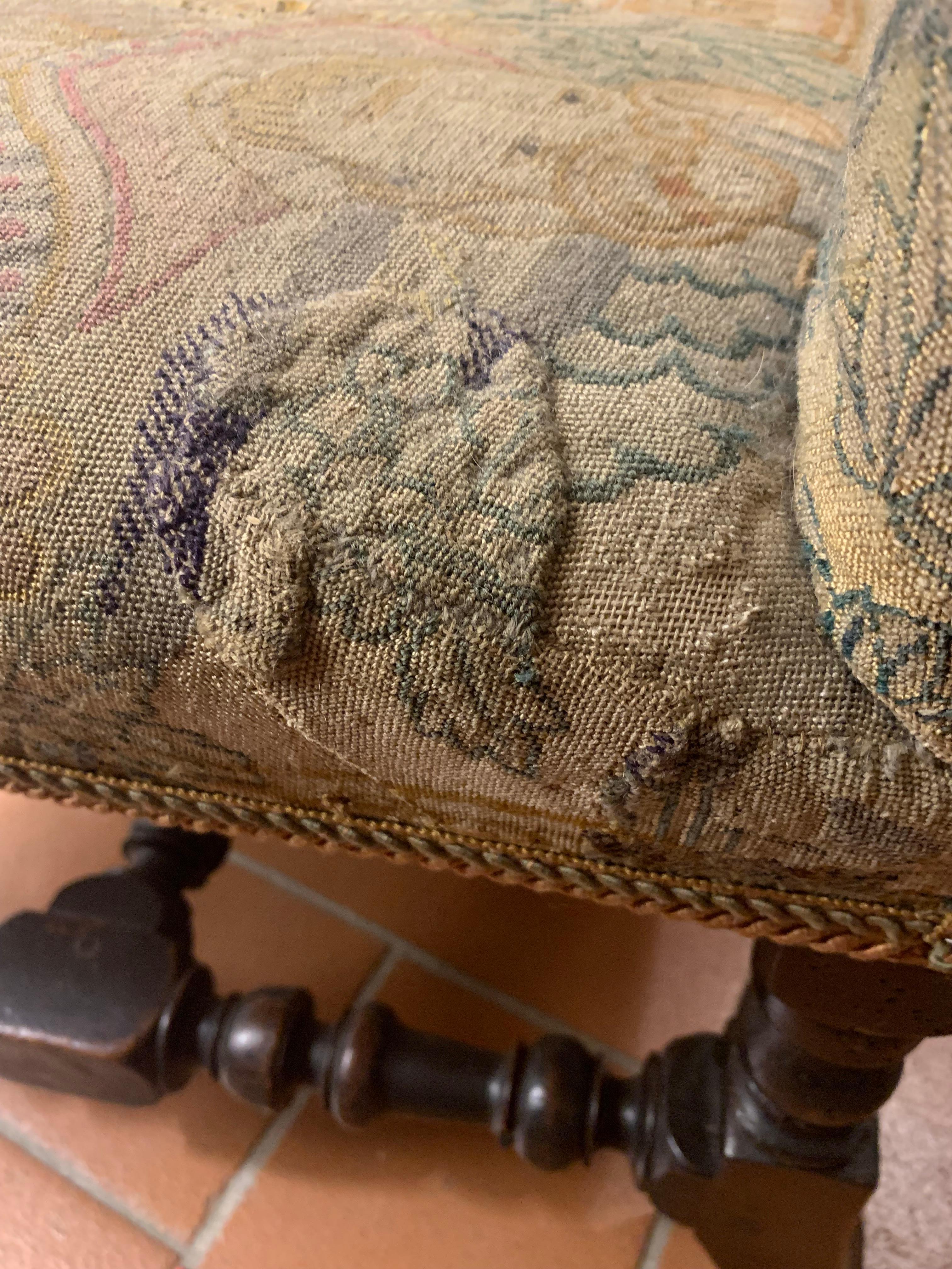 French Big Armchair, Walnut Wood + Decorated Fabric Petit Point For Sale 7