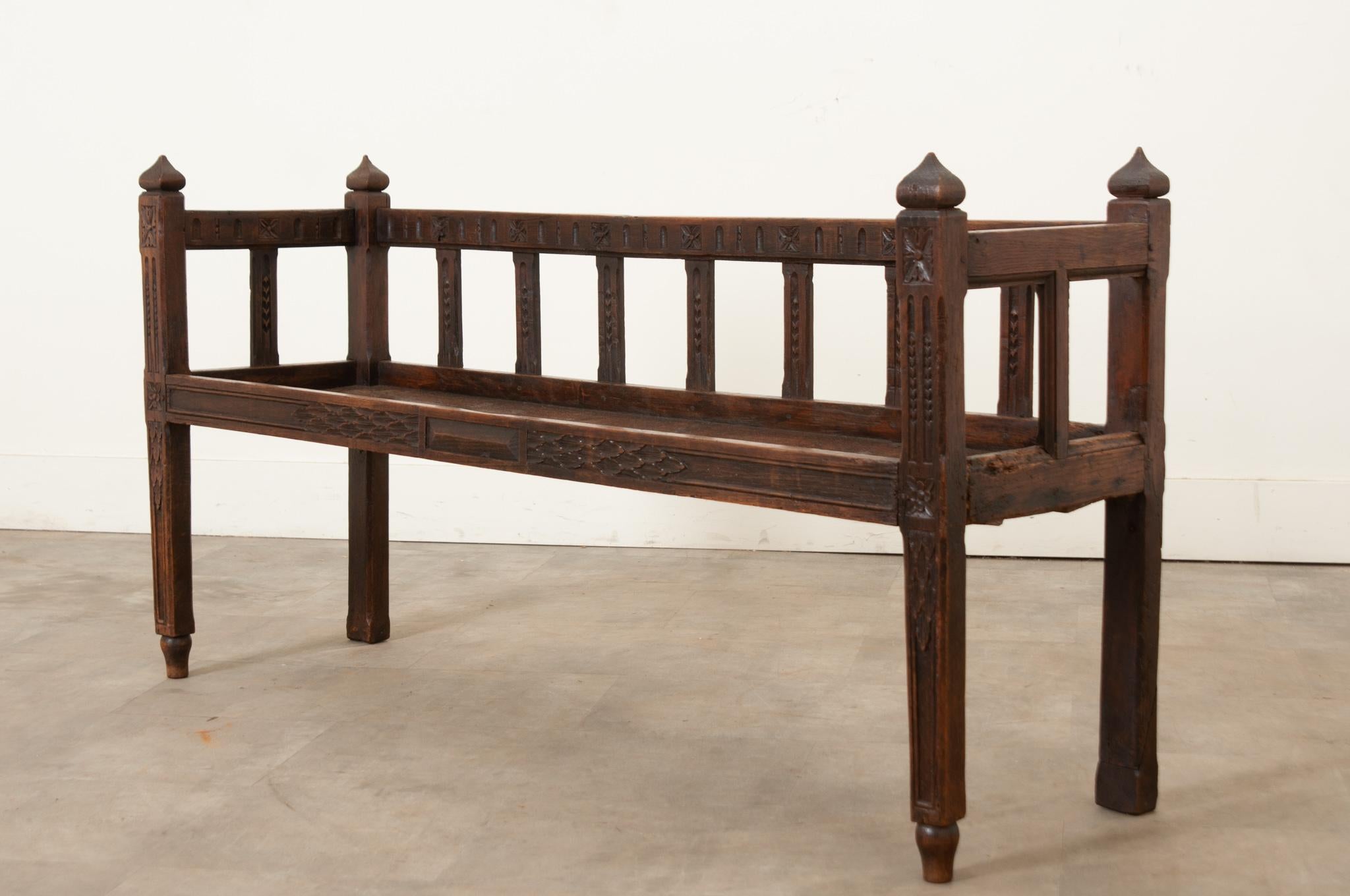 French 17th Century Carved Oak Bench 4