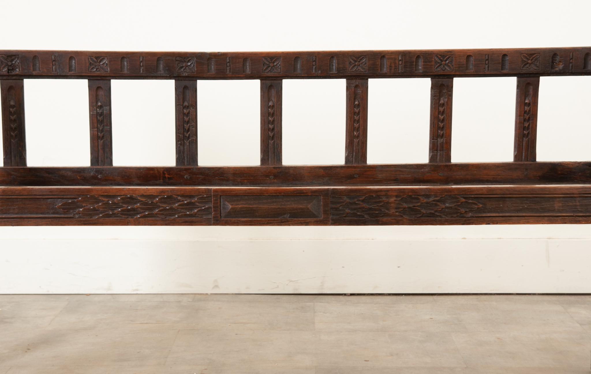 18th Century and Earlier French 17th Century Carved Oak Bench