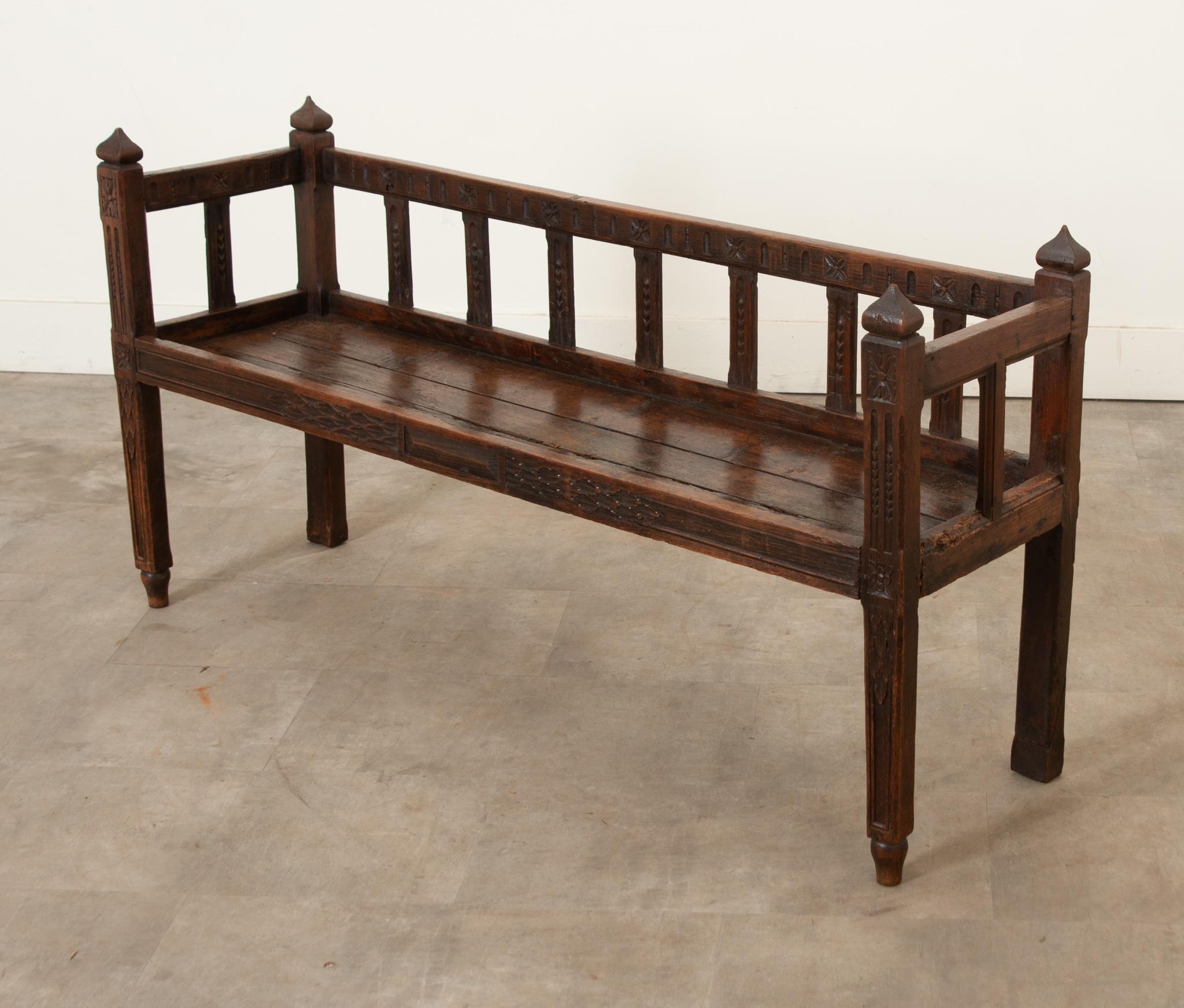 French 17th Century Carved Oak Bench 2