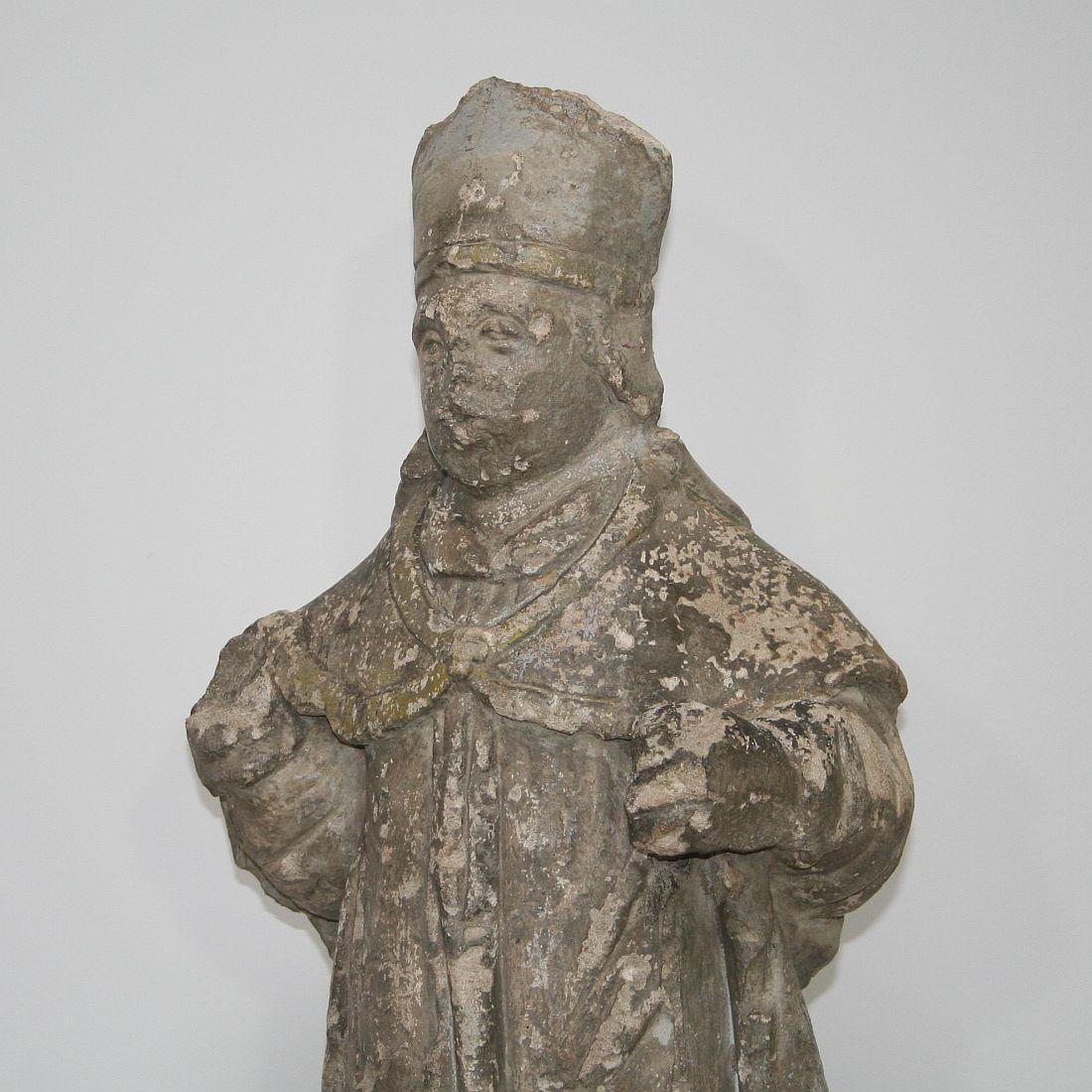French, 17th Century Carved Stone Statue of Saint Nicholas 5
