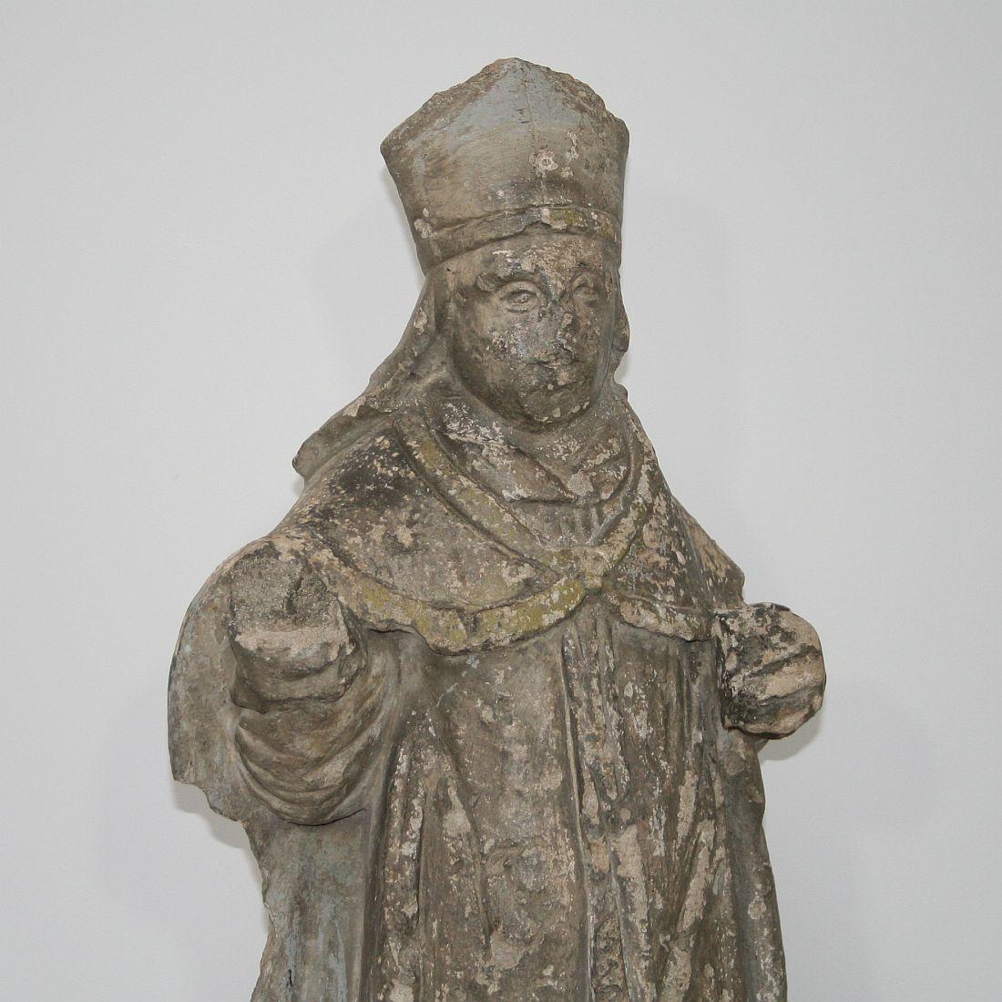 French, 17th Century Carved Stone Statue of Saint Nicholas 6
