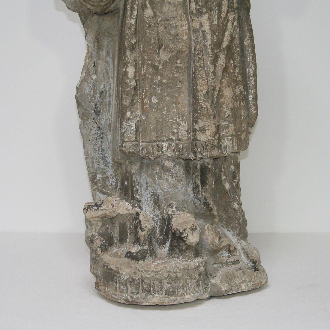 French, 17th Century Carved Stone Statue of Saint Nicholas 10