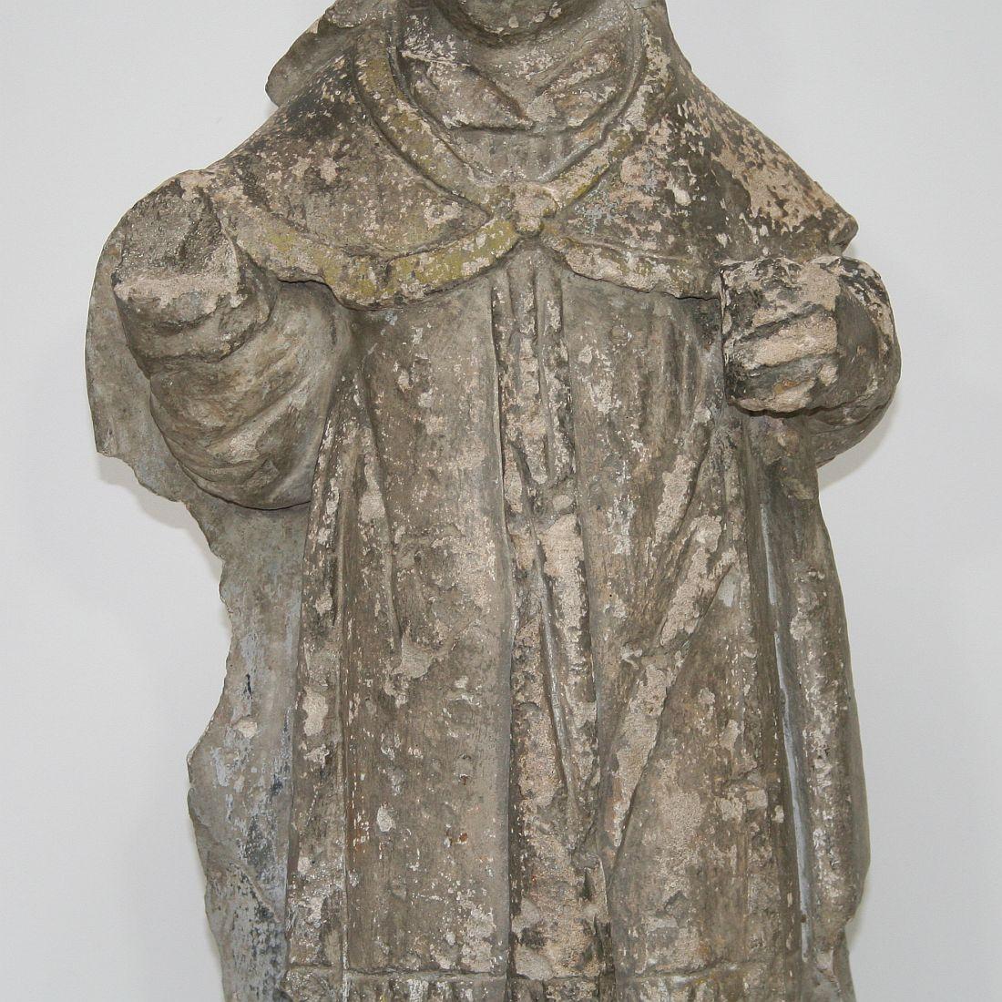 French, 17th Century Carved Stone Statue of Saint Nicholas 3