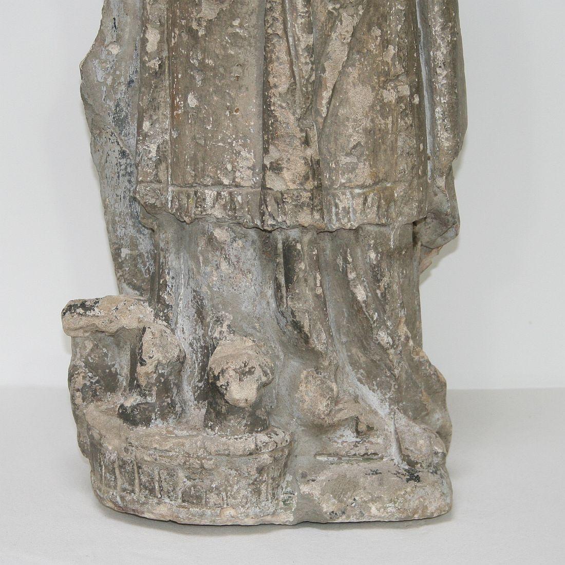 French, 17th Century Carved Stone Statue of Saint Nicholas 4