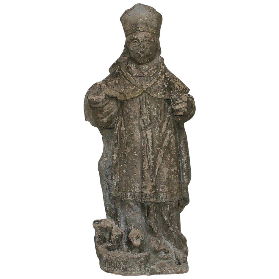 French, 17th Century Carved Stone Statue of Saint Nicholas