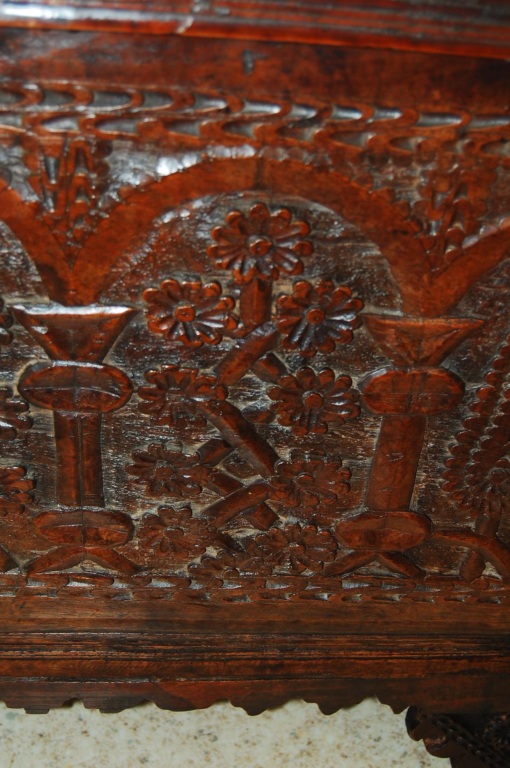 18th Century and Earlier French 17th Century Carved Walnut Coffer with Arches, Trees and Flower Motifs For Sale