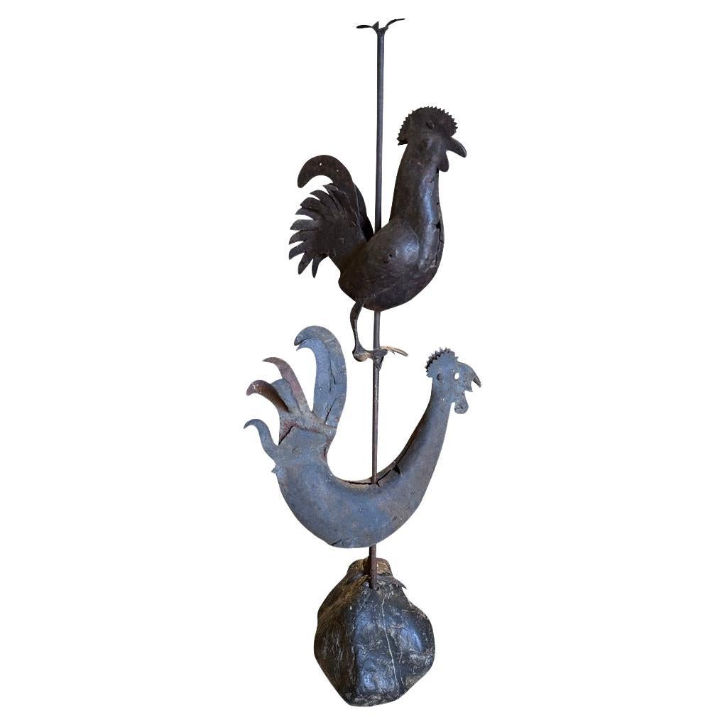 French 17th Century Double Coq - Rooster Sculpture