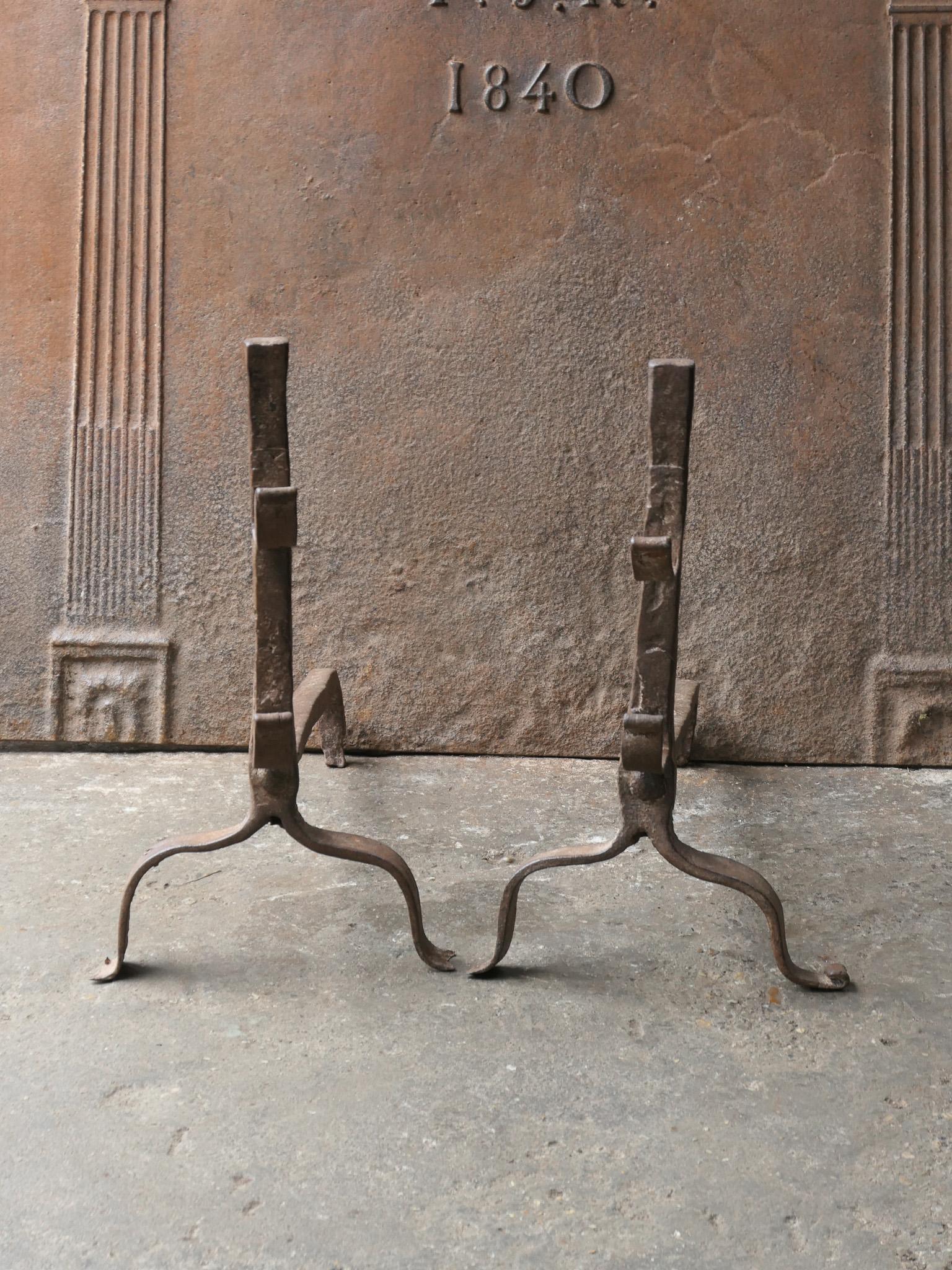 Forged French 17th Century Gothic Andirons or Firedogs For Sale