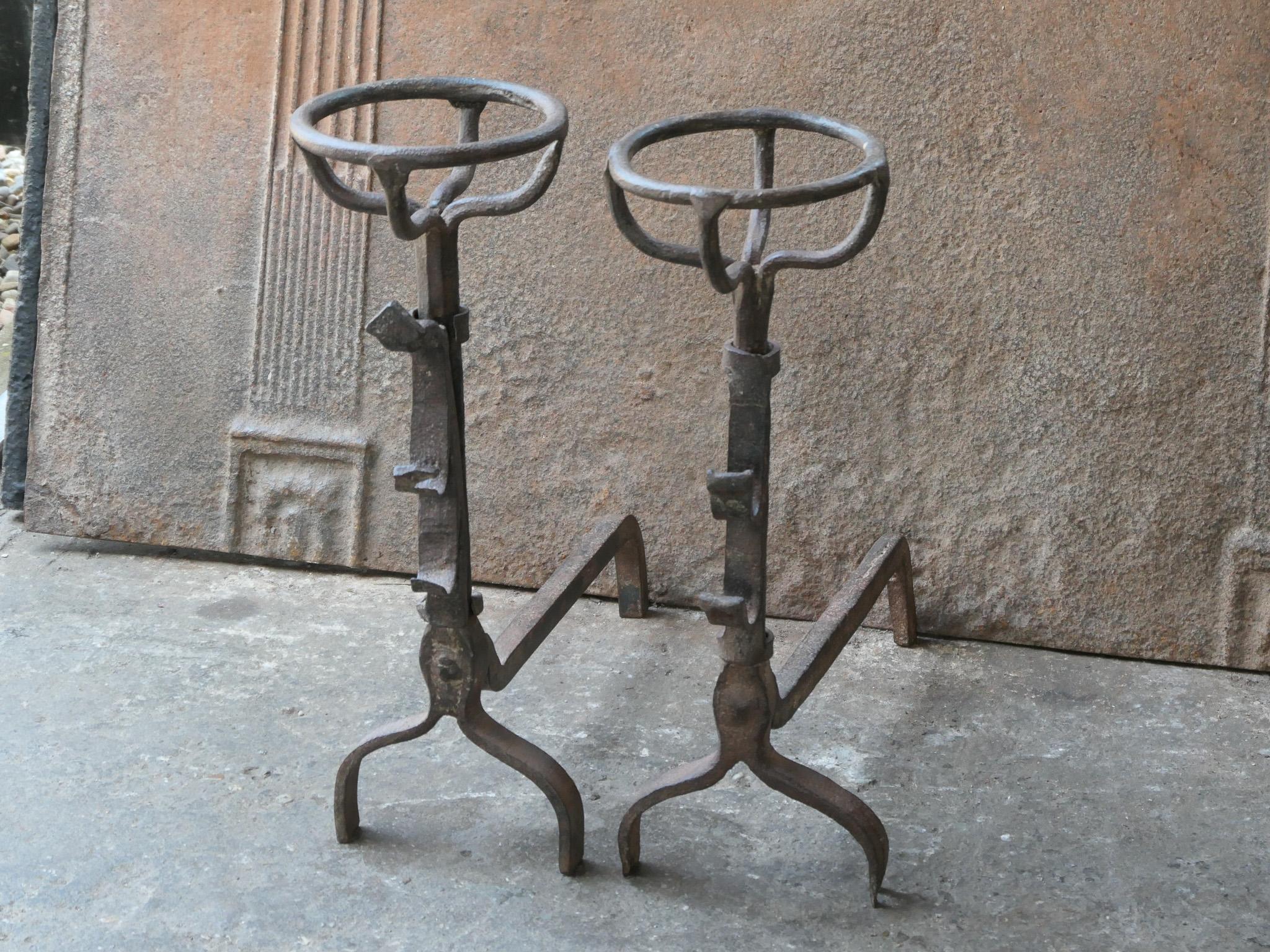 18th Century and Earlier French 17th Century Gothic Andirons or Firedogs For Sale