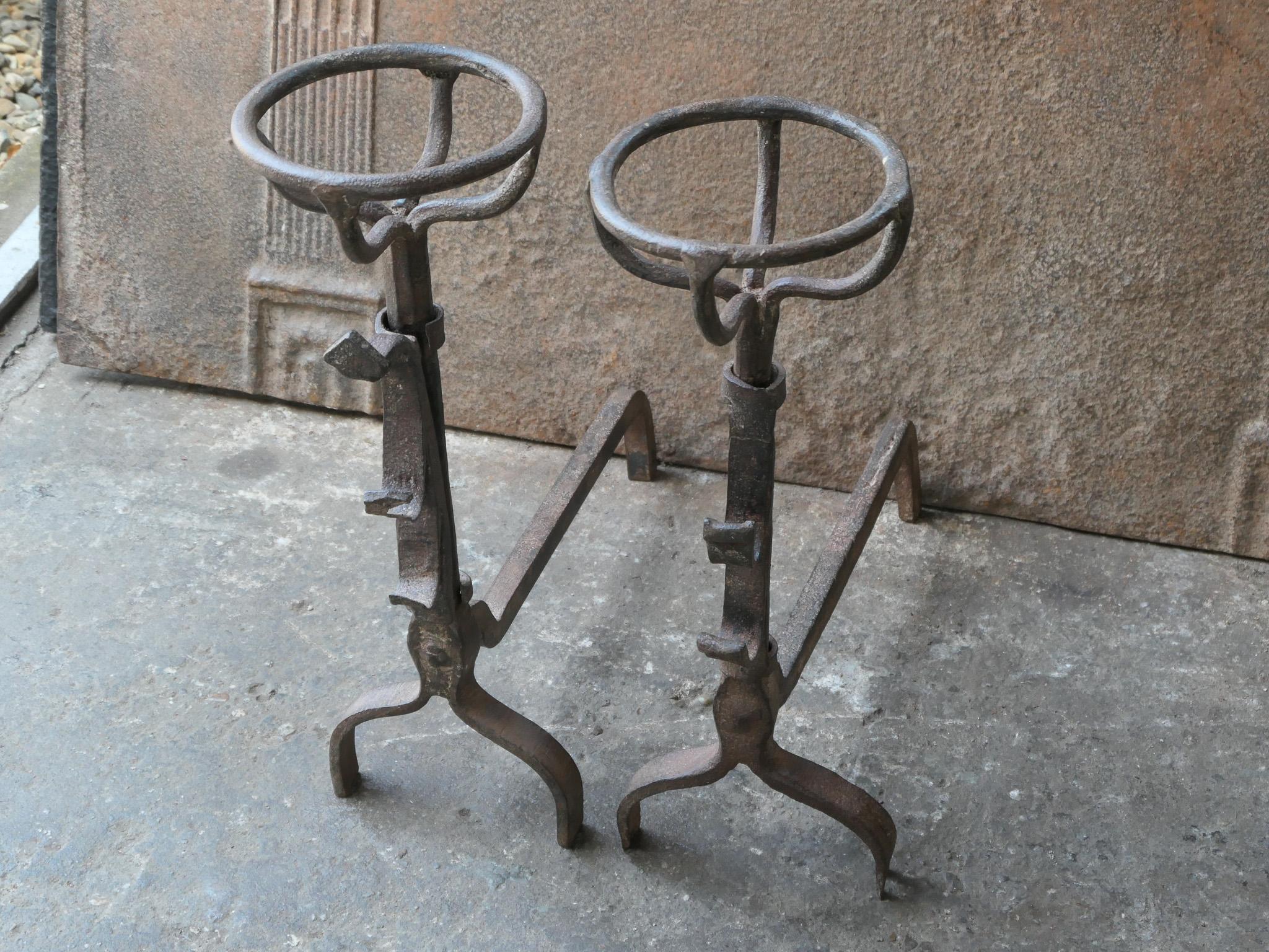 Wrought Iron French 17th Century Gothic Andirons or Firedogs For Sale