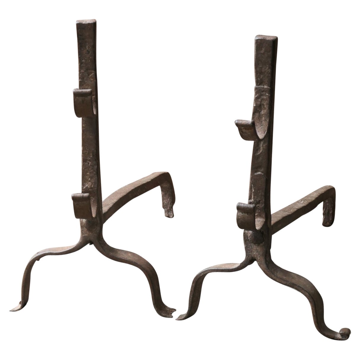 French 17th Century Gothic Andirons or Firedogs