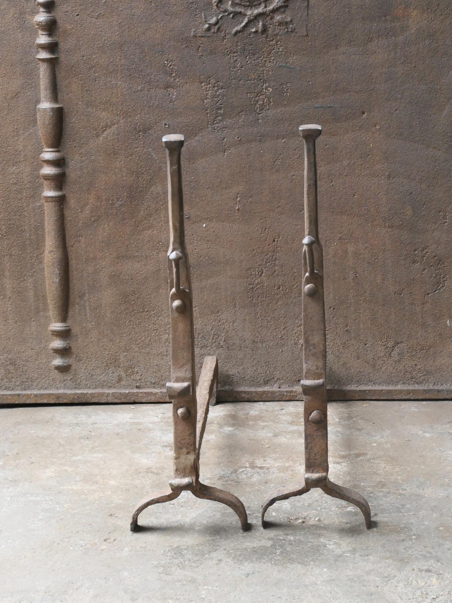 French 17th Century Gothic Period Andirons or Firedogs In Good Condition For Sale In Amerongen, NL