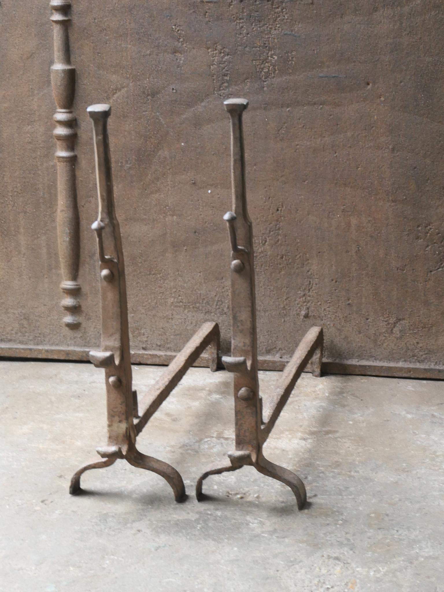 18th Century and Earlier French 17th Century Gothic Period Andirons or Firedogs For Sale