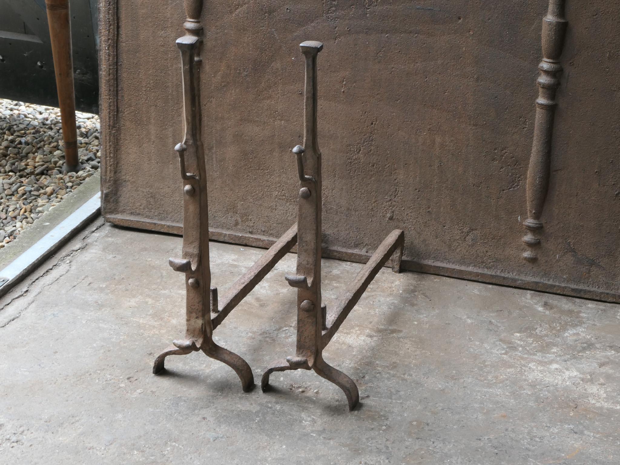 French 17th Century Gothic Period Andirons or Firedogs For Sale 1