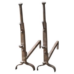 Antique French 17th Century Gothic Period Andirons or Firedogs