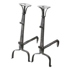 Antique French 17th Century Gothic Period Andirons or Firedogs