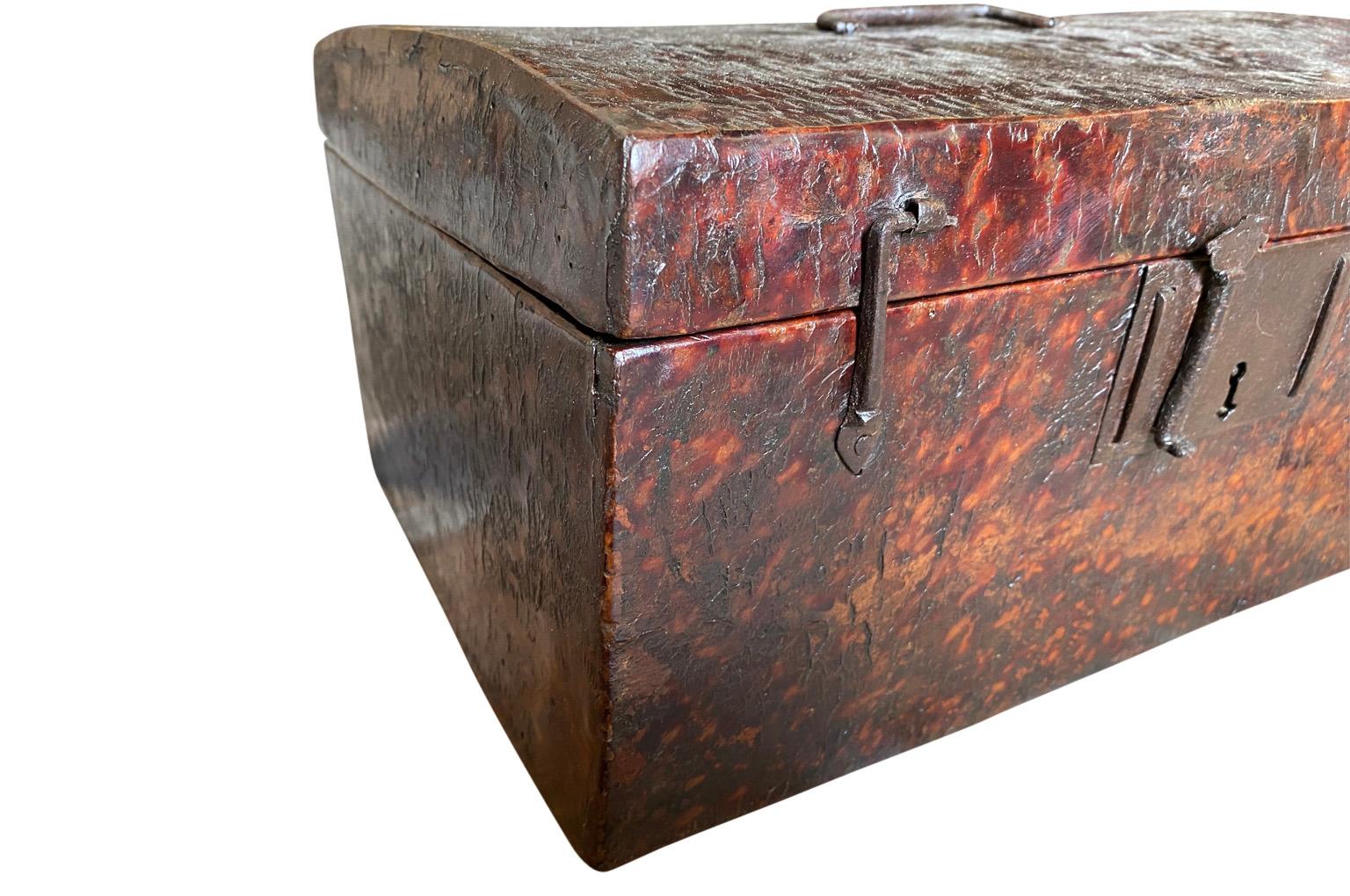 18th Century and Earlier French 17th Century Leather Box, Coffre For Sale