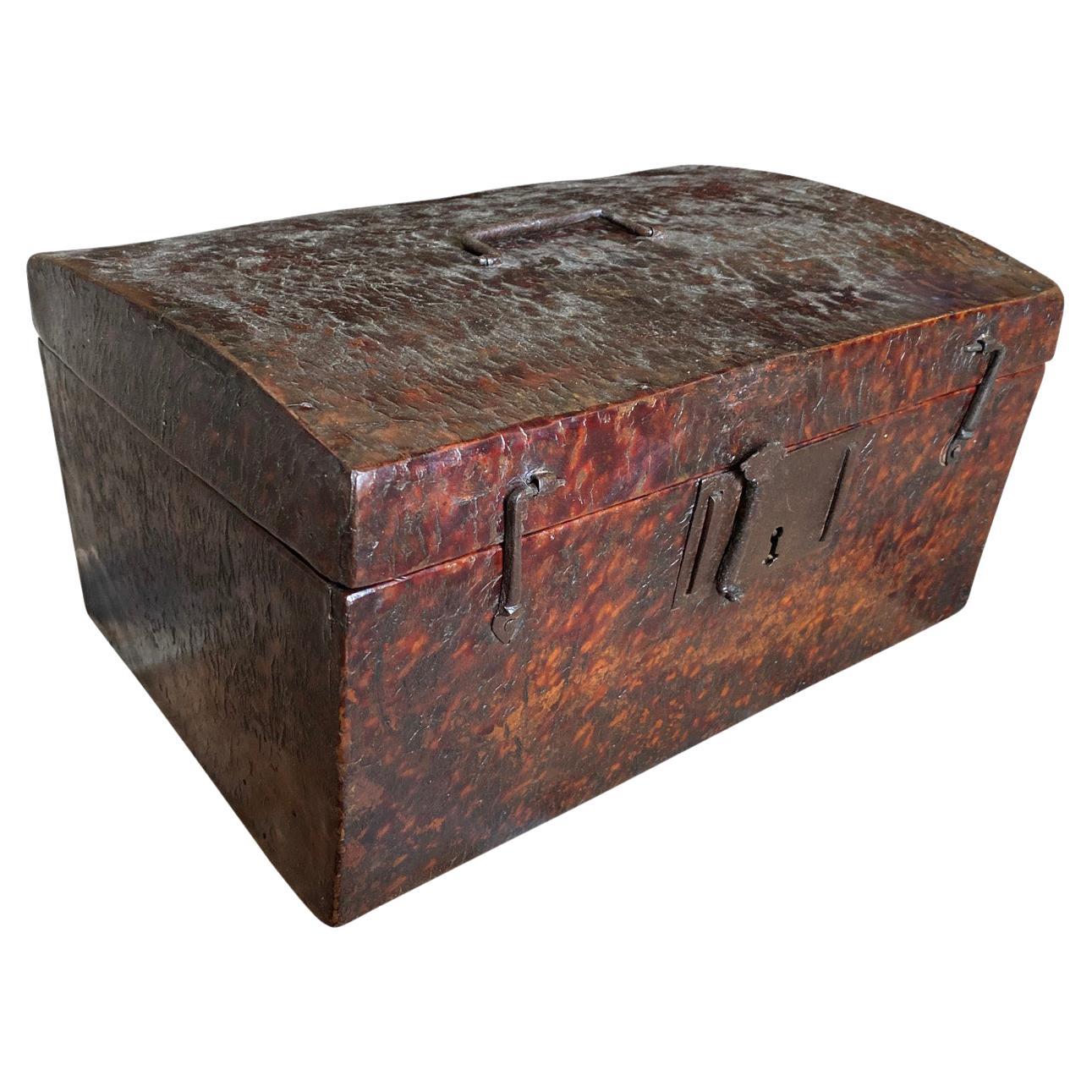 French 17th Century Leather Box, Coffre For Sale