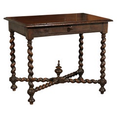 French 17th Century Louis XIII Period Walnut Side Table with Barley Twist Legs