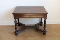 French 17th Century Louis XIII Walnut Side Table with Bobbin Legs and Stretcher