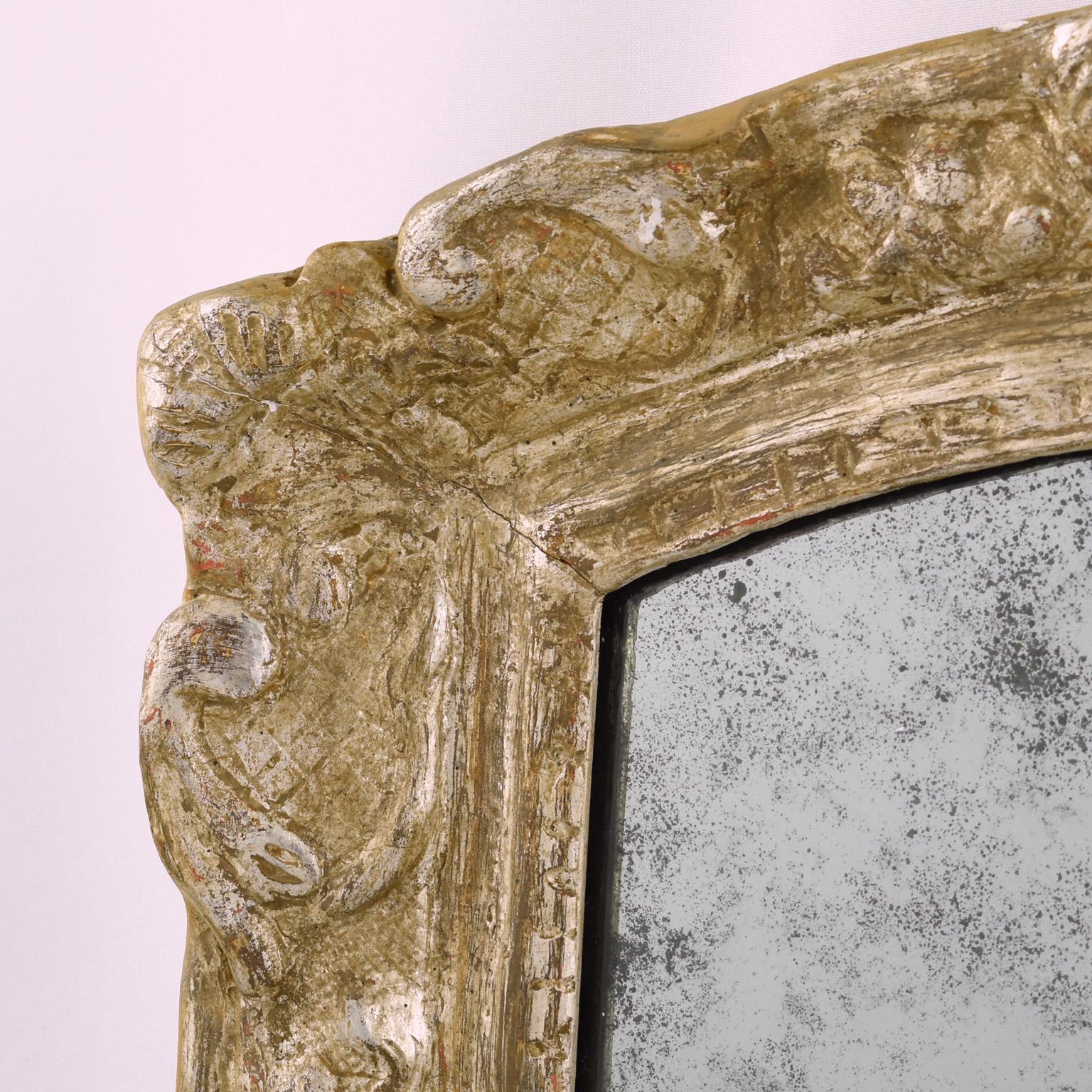 Gesso French 17th Century Louis XIV Silver Leaf Wall Mirror For Sale