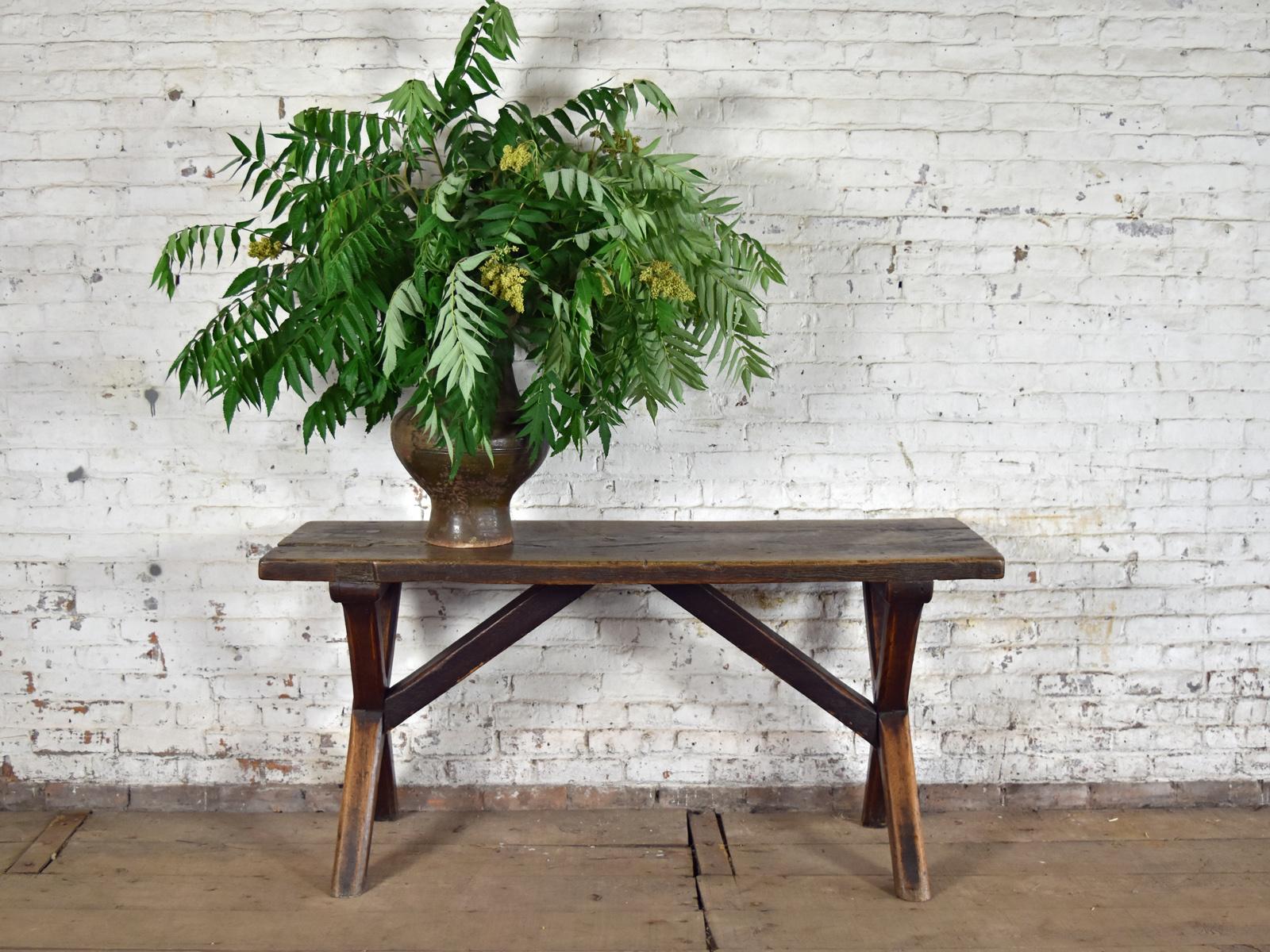 Country French 17th Century, Oak and Elm Rustic Console Table