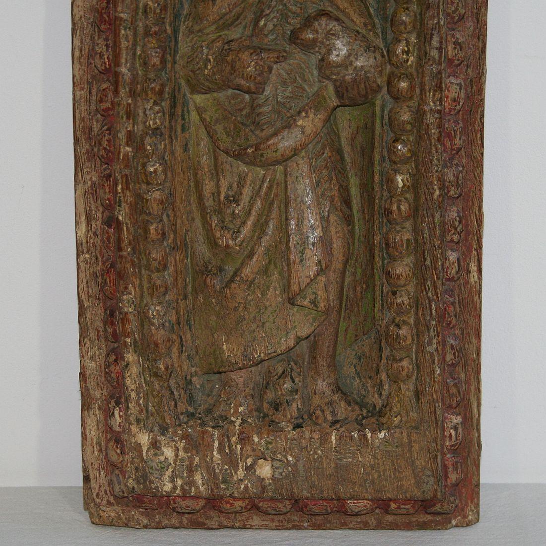 Primitive French 17th Century Oak Panel with Saint