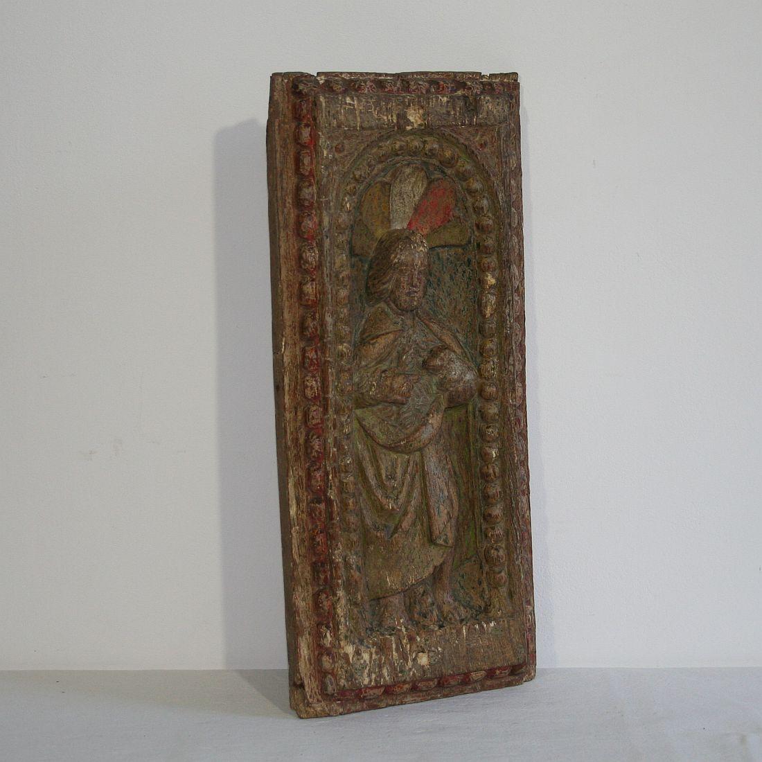 Hand-Carved French 17th Century Oak Panel with Saint