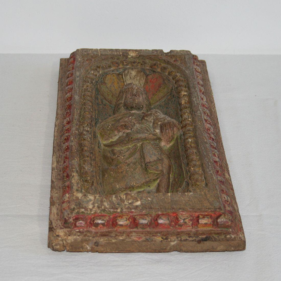 Wood French 17th Century Oak Panel with Saint
