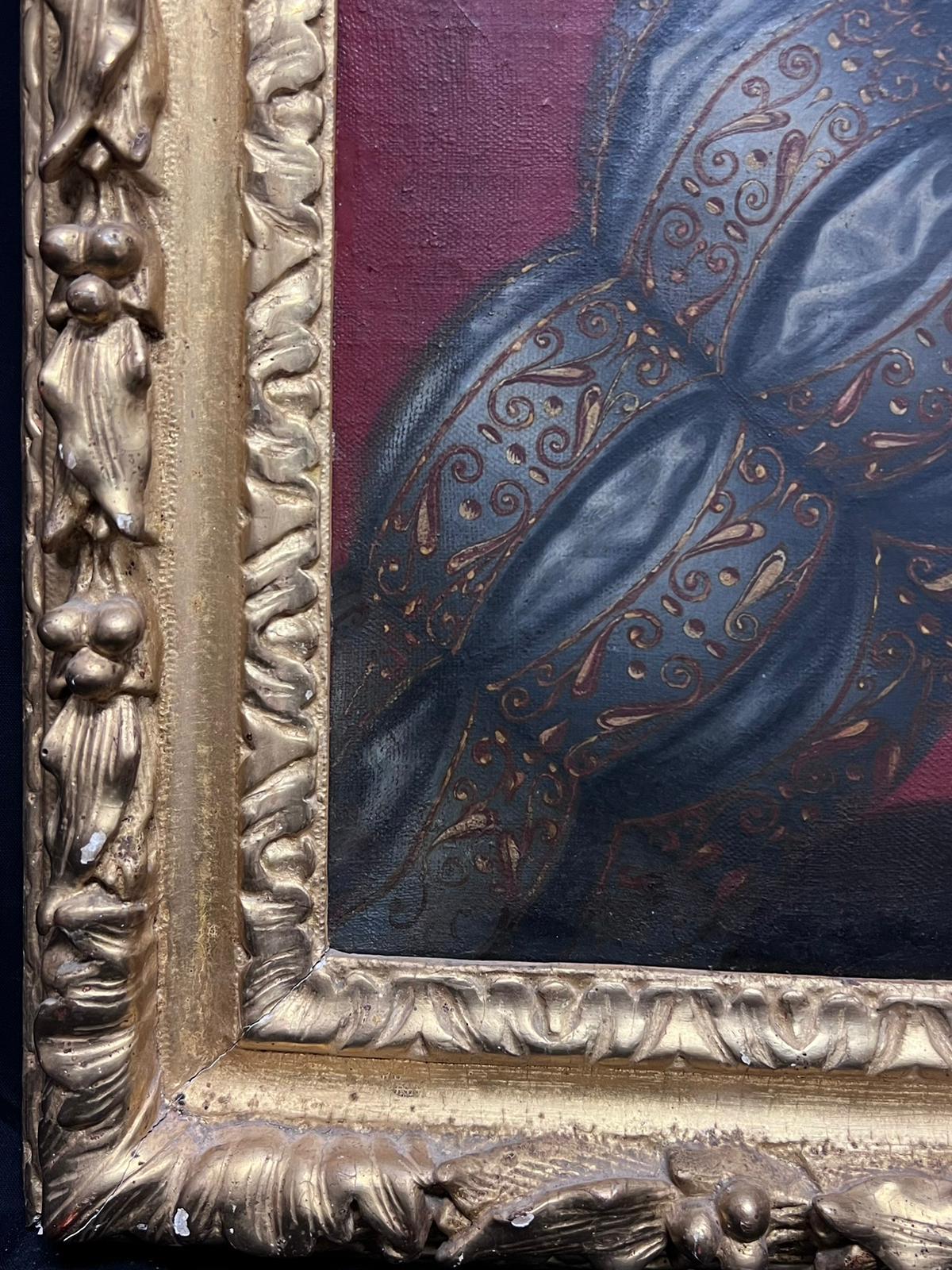 French Old Master del XVII secolo Ritratto della regina francese Elegante dipinto a olio con cornice ornata 6