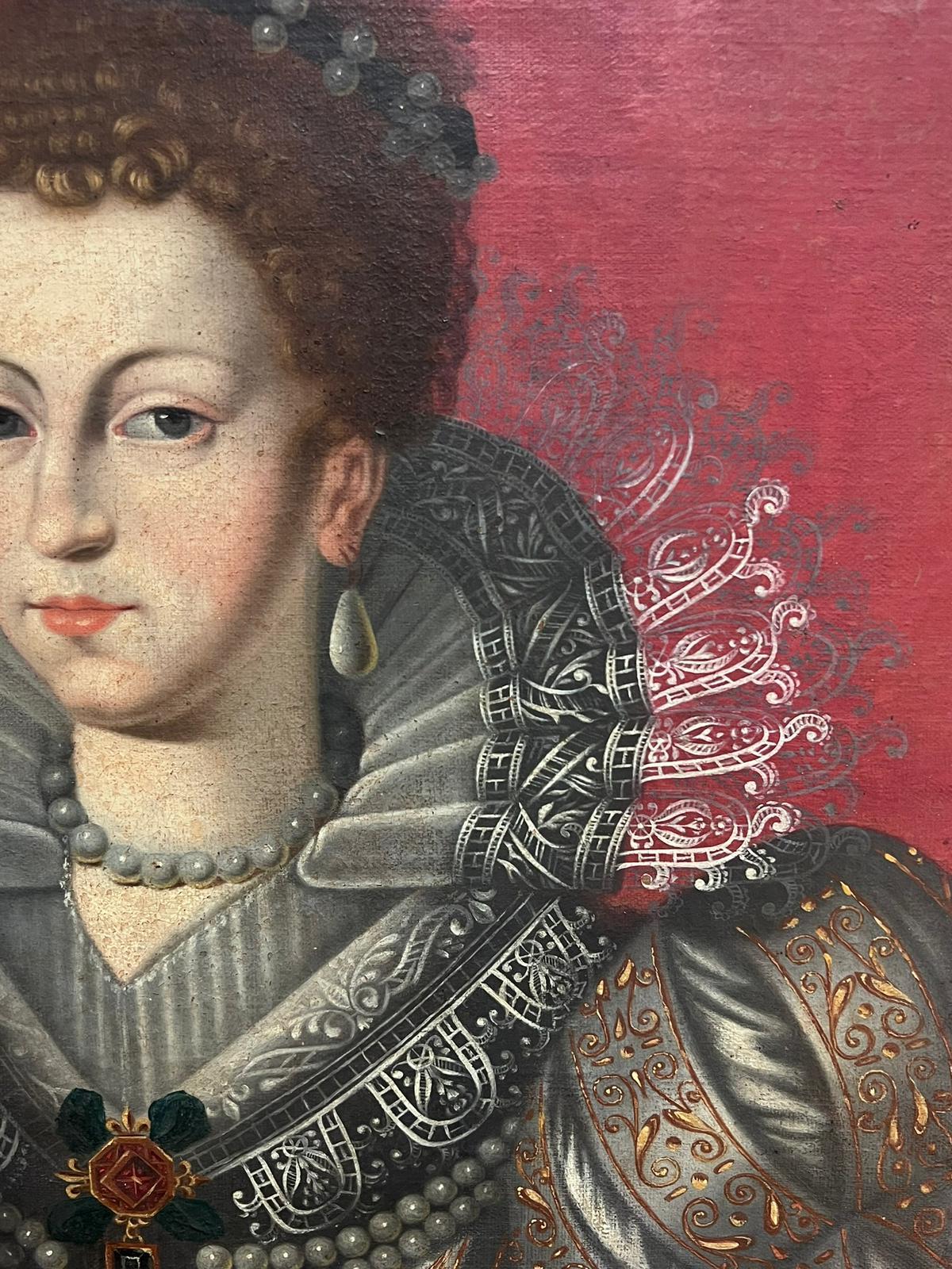 French Old Master del XVII secolo Ritratto della regina francese Elegante dipinto a olio con cornice ornata 8
