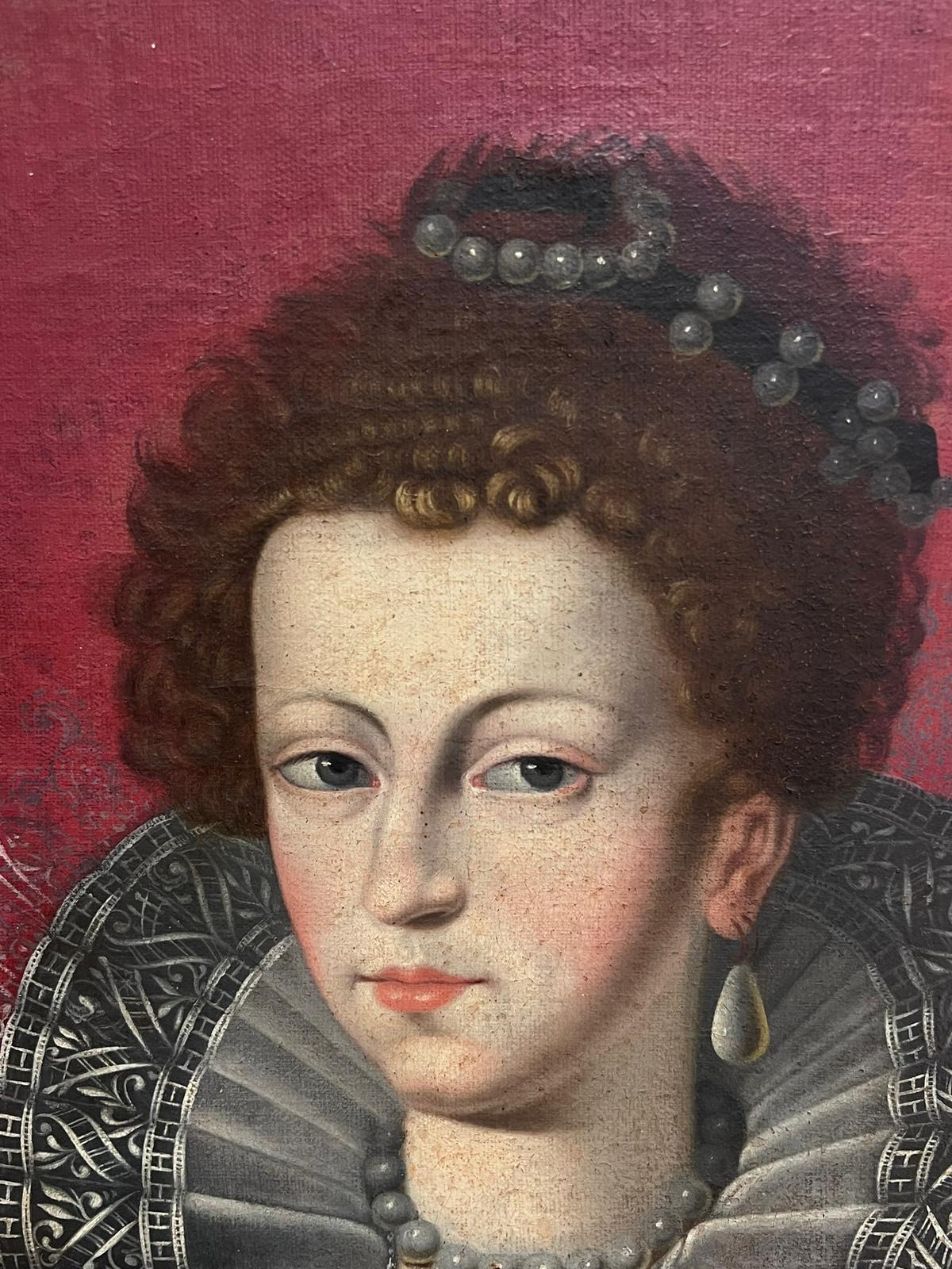French Old Master del XVII secolo Ritratto della regina francese Elegante dipinto a olio con cornice ornata 9