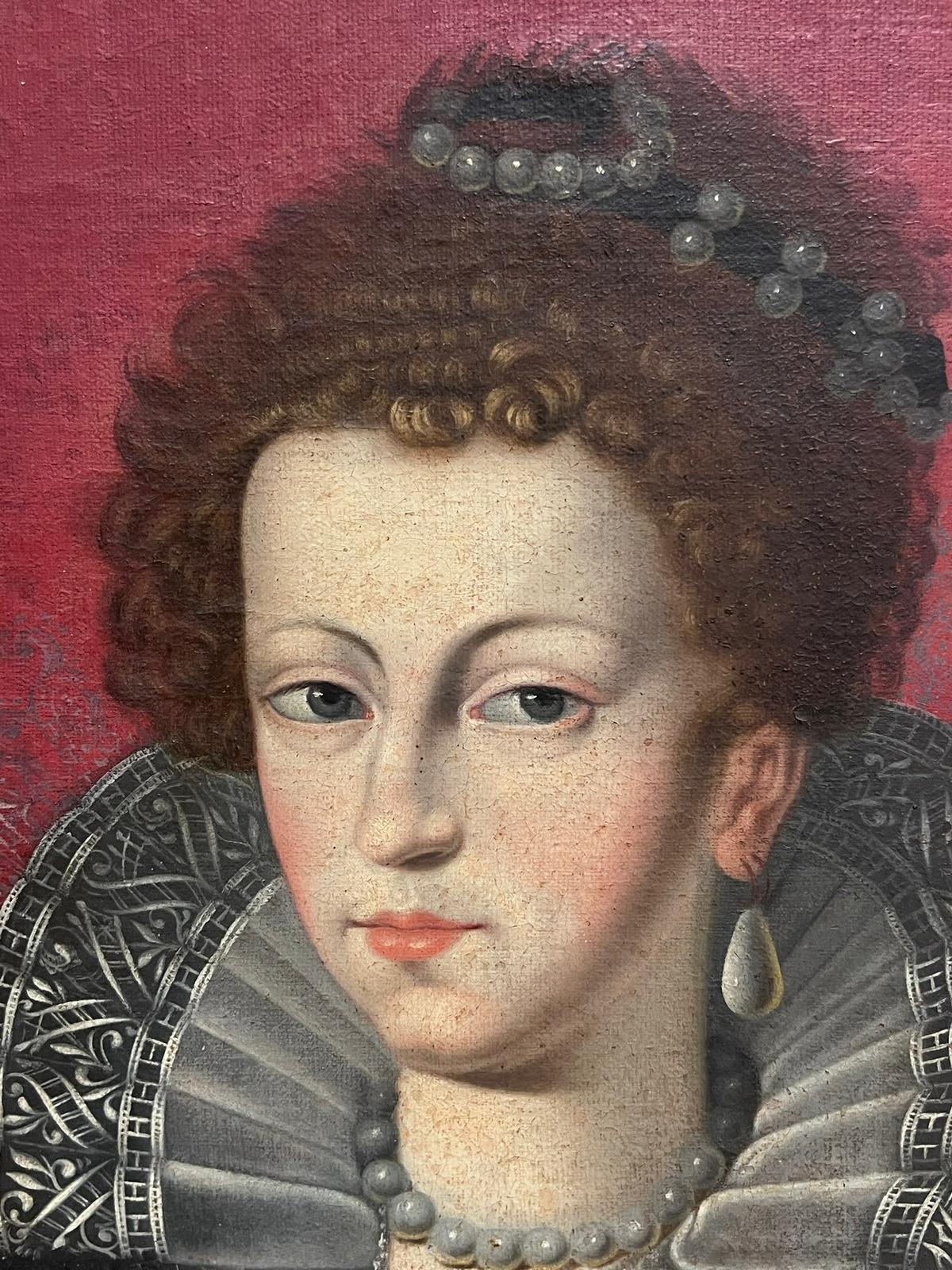 French Old Master del XVII secolo Ritratto della regina francese Elegante dipinto a olio con cornice ornata - Figurative Painting Nero di French 17th Century