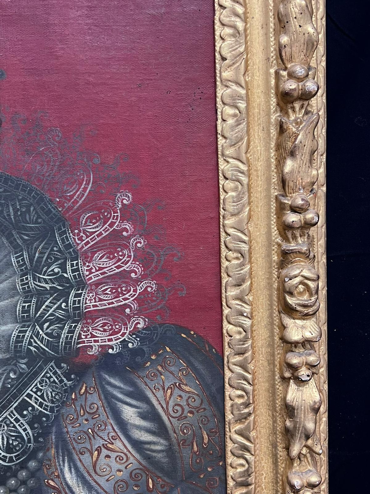 French Old Master del XVII secolo Ritratto della regina francese Elegante dipinto a olio con cornice ornata 3