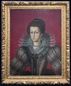 French Old Master del XVII secolo Ritratto della regina francese Elegante dipinto a olio con cornice ornata