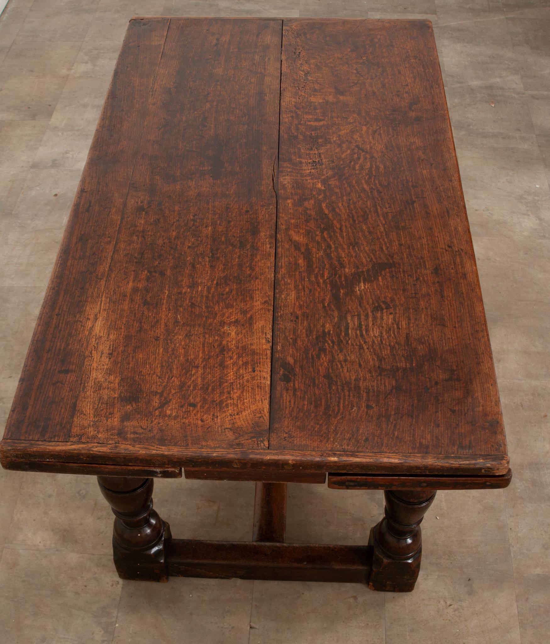 Gothic French 17th Century Solid Oak Extending Dining Table For Sale