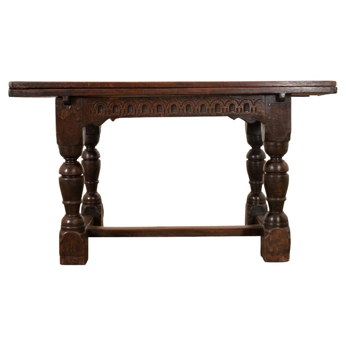 French 17th Century Solid Oak Extending Dining Table For Sale