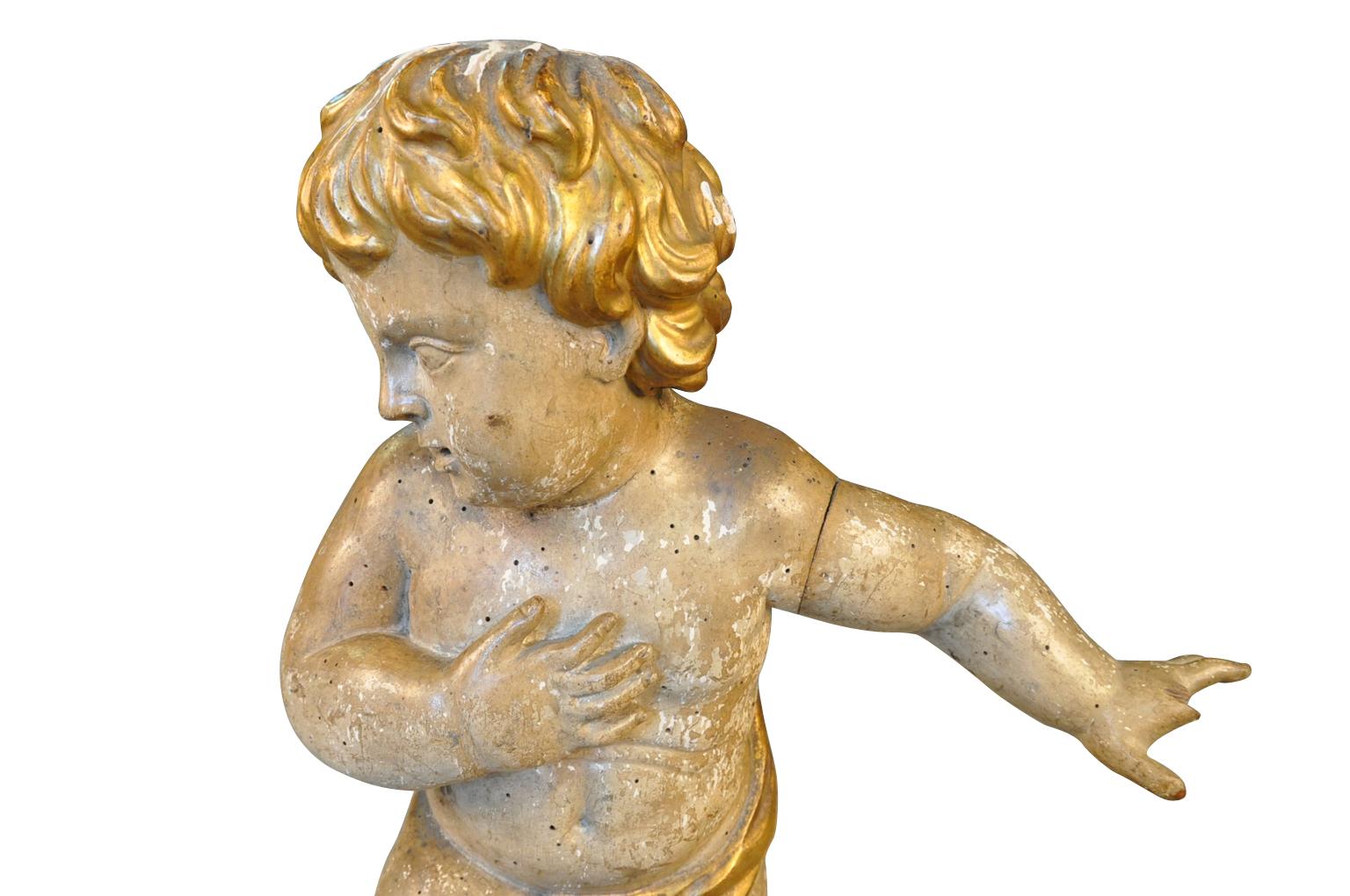 Polychromed French 17th Century Statue of Putto - Angel