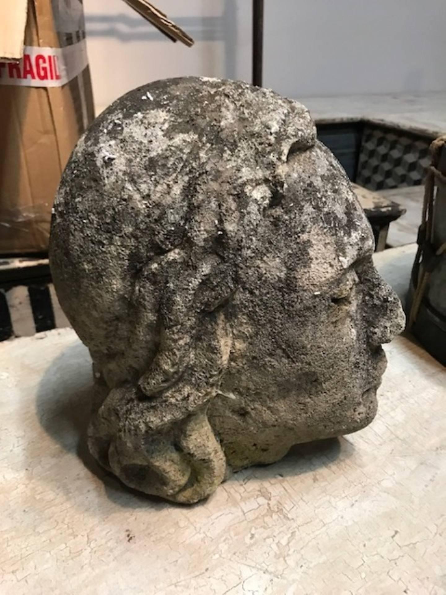 French 17th Century Stone Head of a Cardinal In Excellent Condition In Atlanta, GA