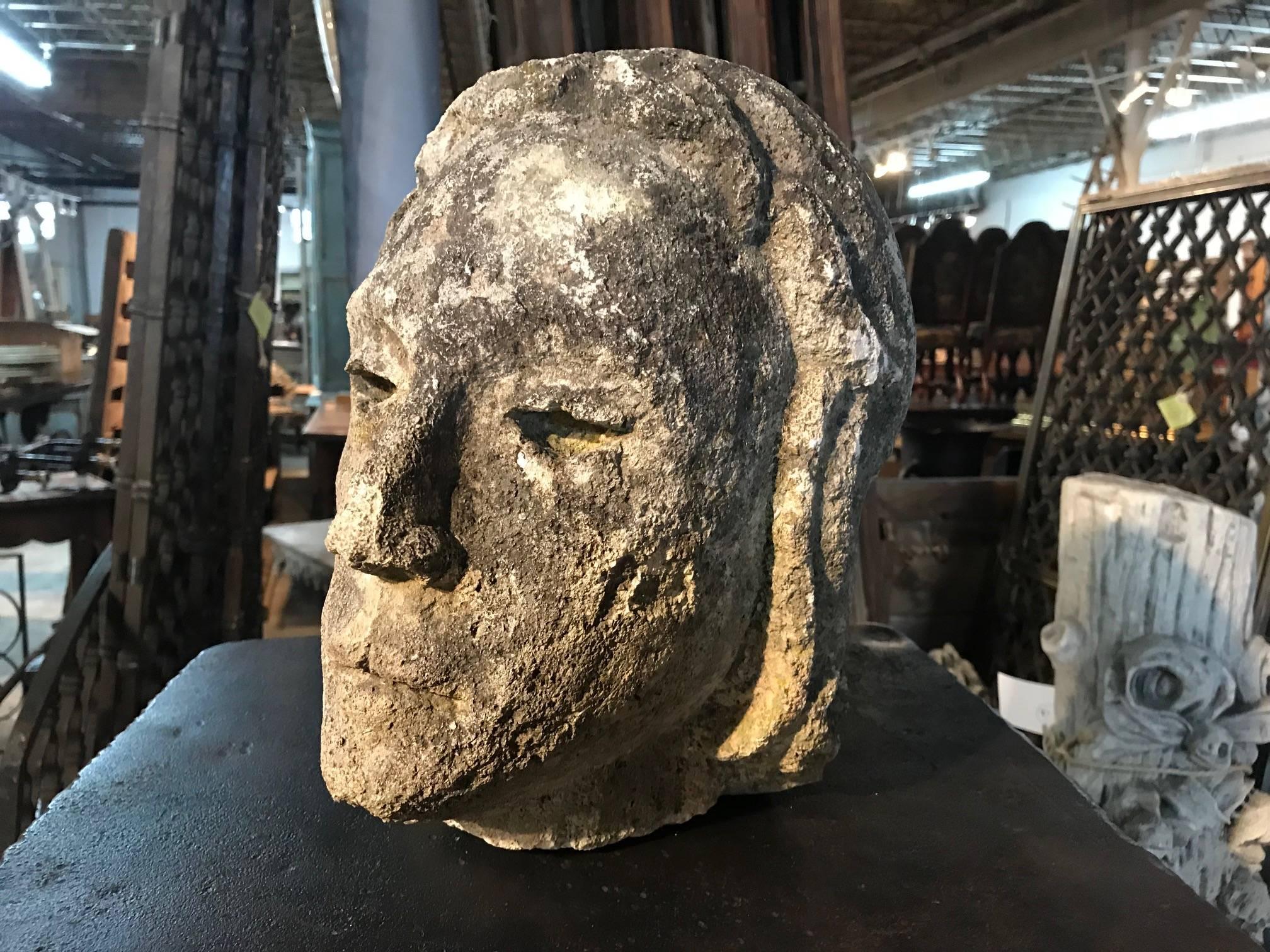 French 17th Century Stone Head of a Cardinal 1