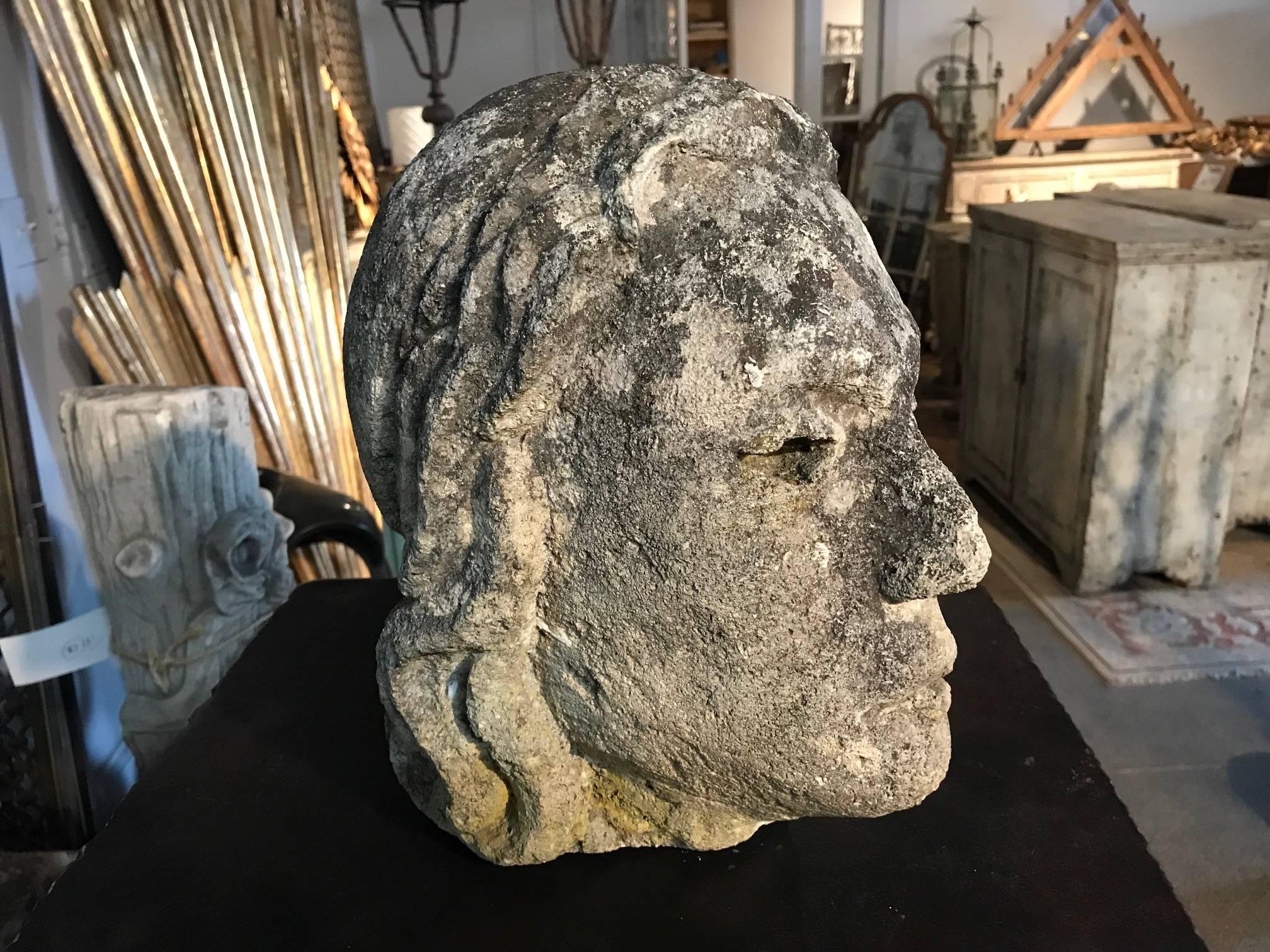 French 17th Century Stone Head of a Cardinal 2