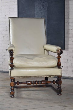 French 17th Century Walnut and Leather Covered Reclining or Ratchet Chair
