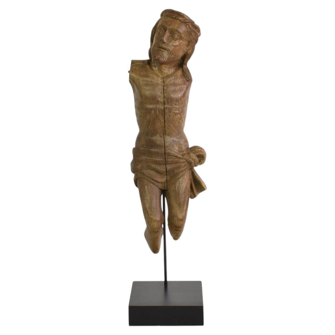 French 17th Century Weathered Carved Oak Christ Fragment