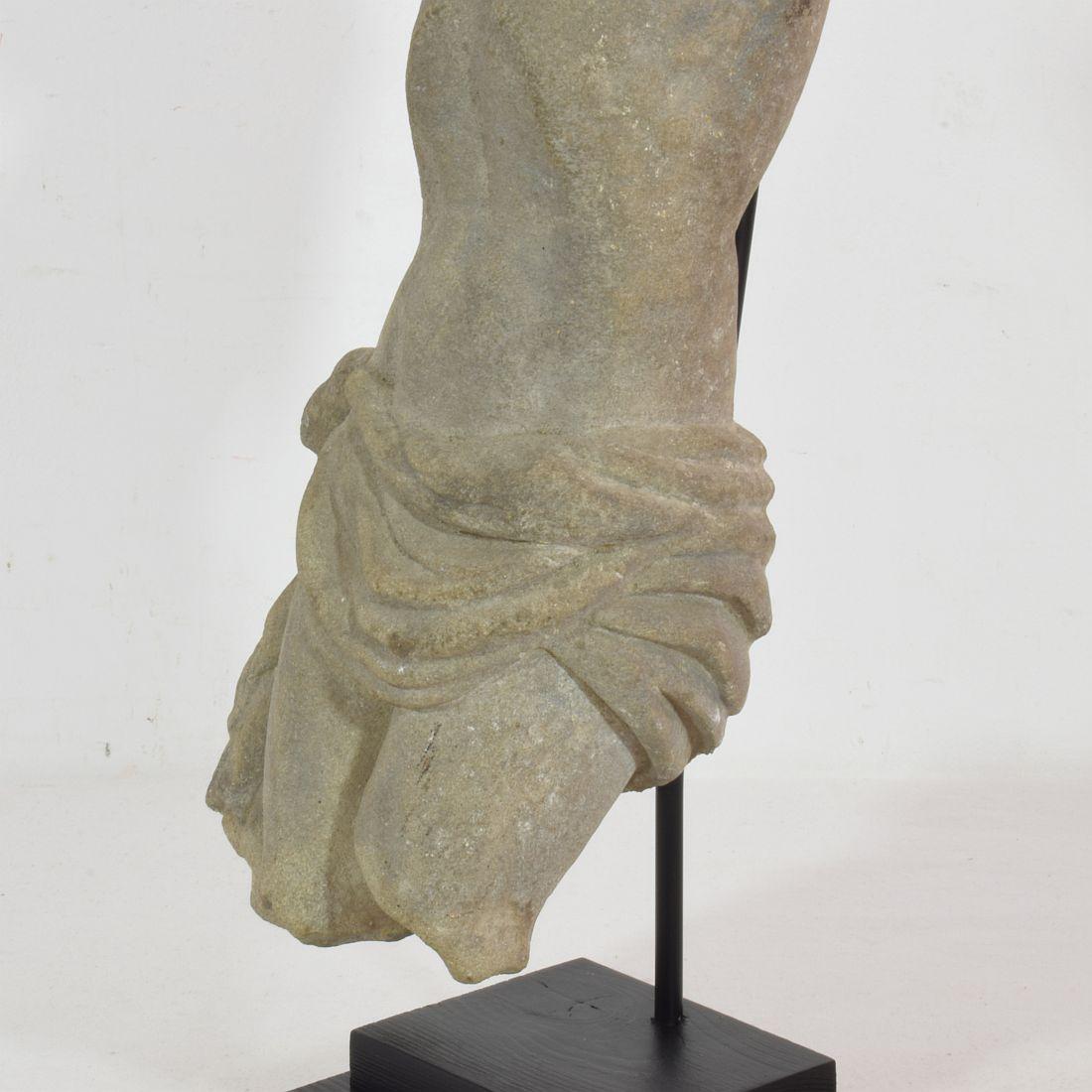 French 17th Century Weathered Carved Sandstone Christ Fragment For Sale 7