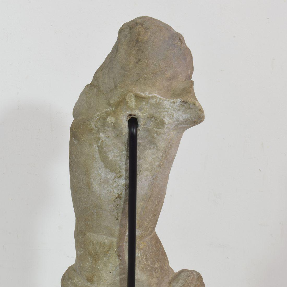 French 17th Century Weathered Carved Sandstone Christ Fragment For Sale 8