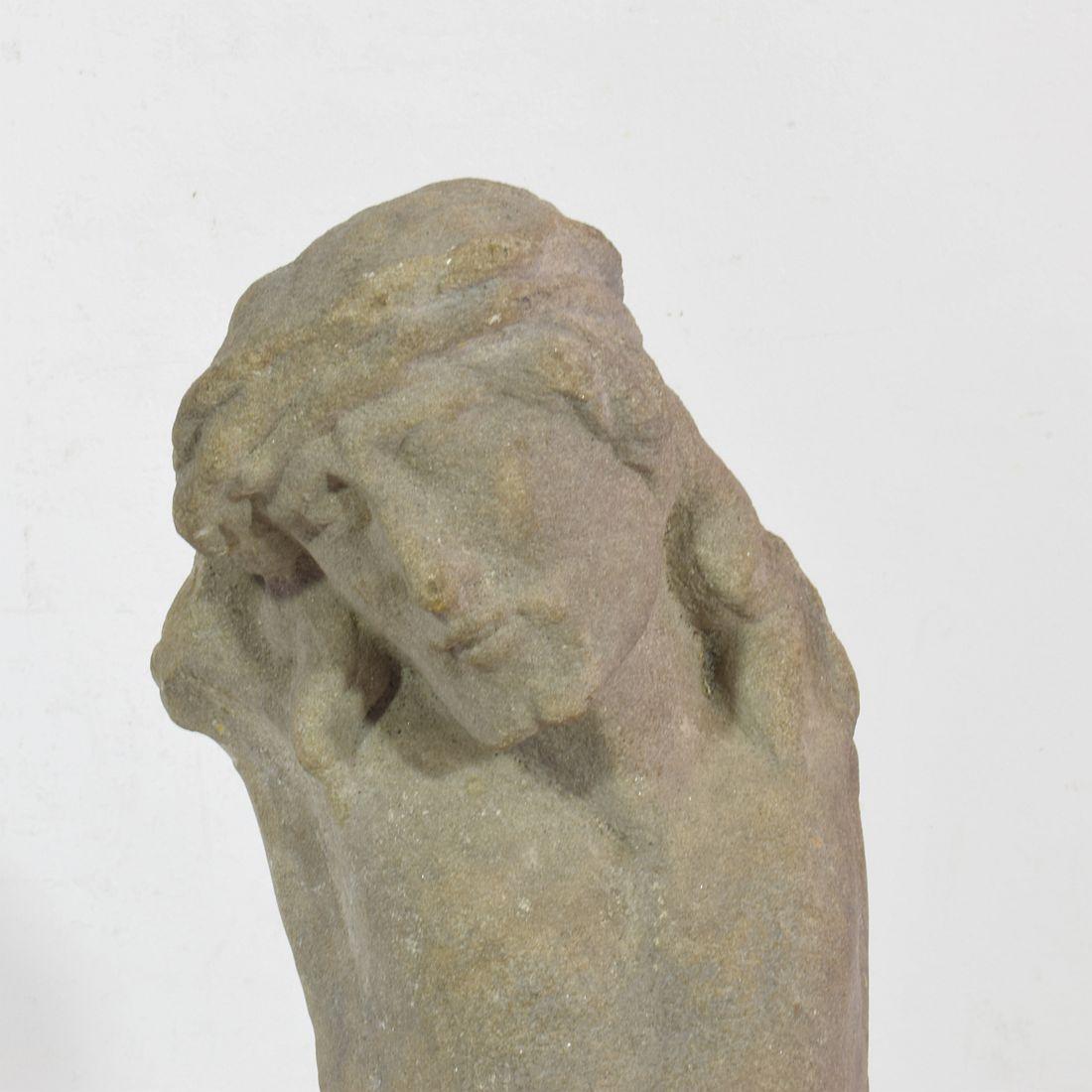French 17th Century Weathered Carved Sandstone Christ Fragment For Sale 10