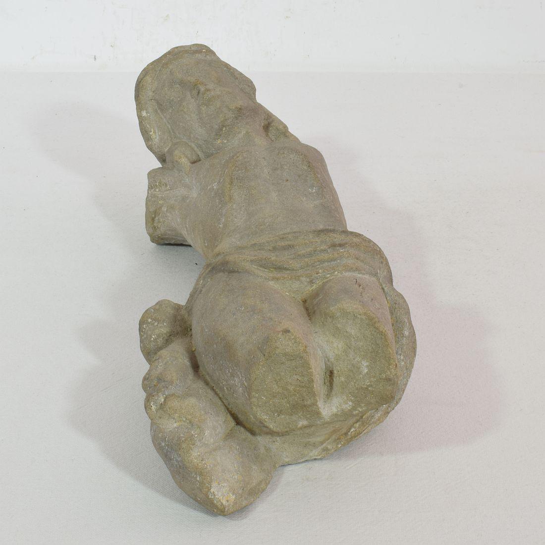 French 17th Century Weathered Carved Sandstone Christ Fragment For Sale 12