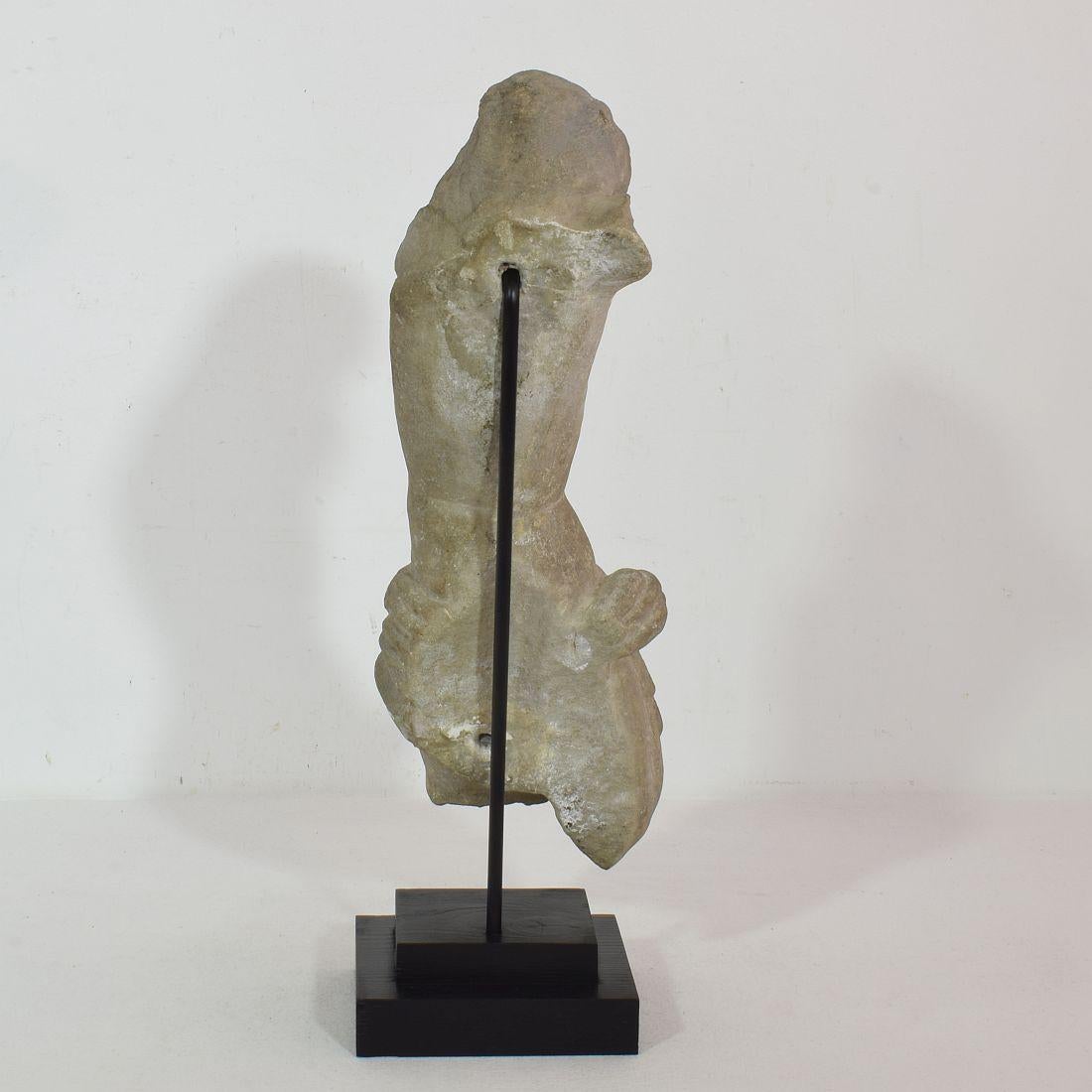 18th Century and Earlier French 17th Century Weathered Carved Sandstone Christ Fragment For Sale