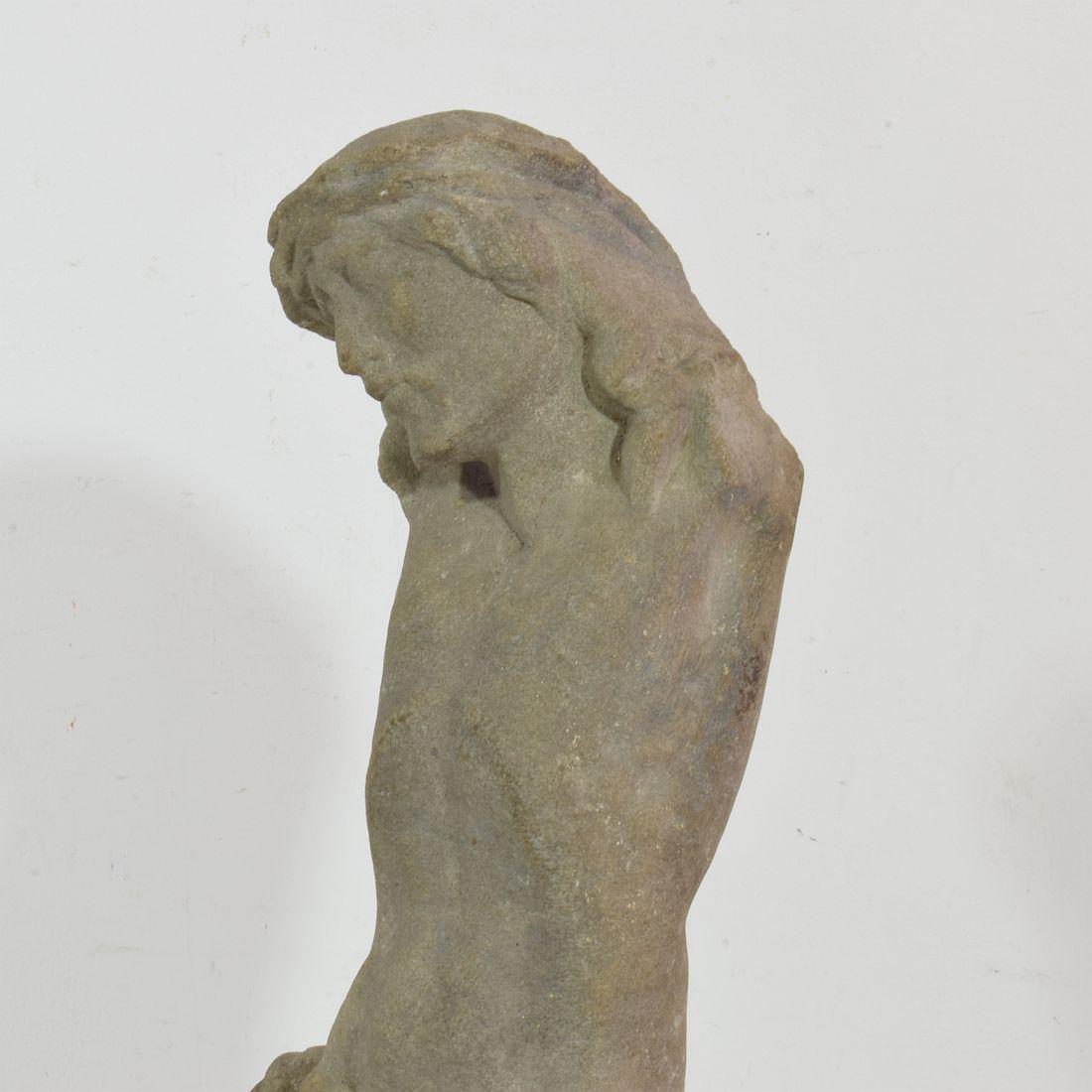 French 17th Century Weathered Carved Sandstone Christ Fragment For Sale 2